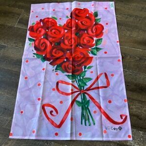 Toland Home Garden Tim Coffey Rose Heart‎ Flag Lavender Red Polka Dot 24x35